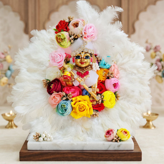 Soft White Feather Laddu Gopal Dress with Mukut, Bansuri and a Surprise Gift