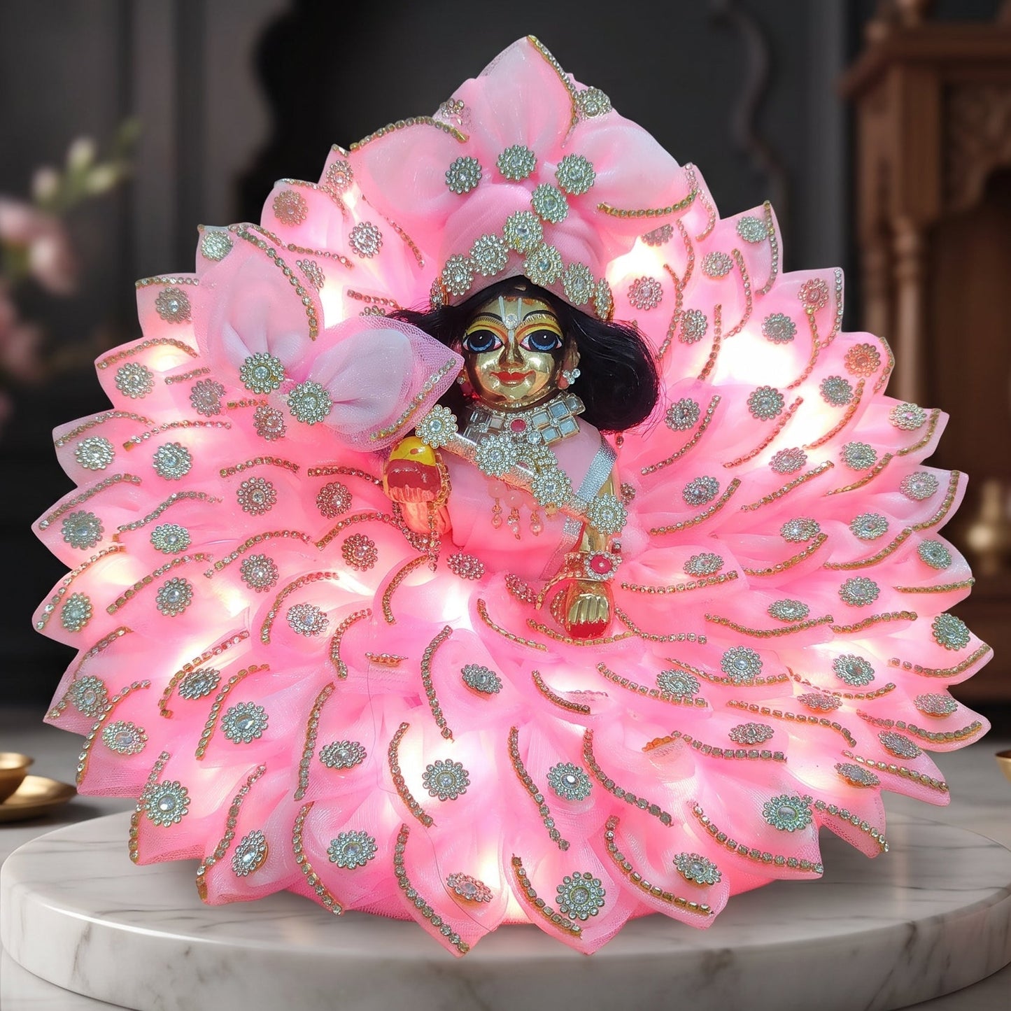 LED Light Two-in-One Fancy Laddu Gopal Poshak with Pagdi, Bansuri and a Surprise Gift