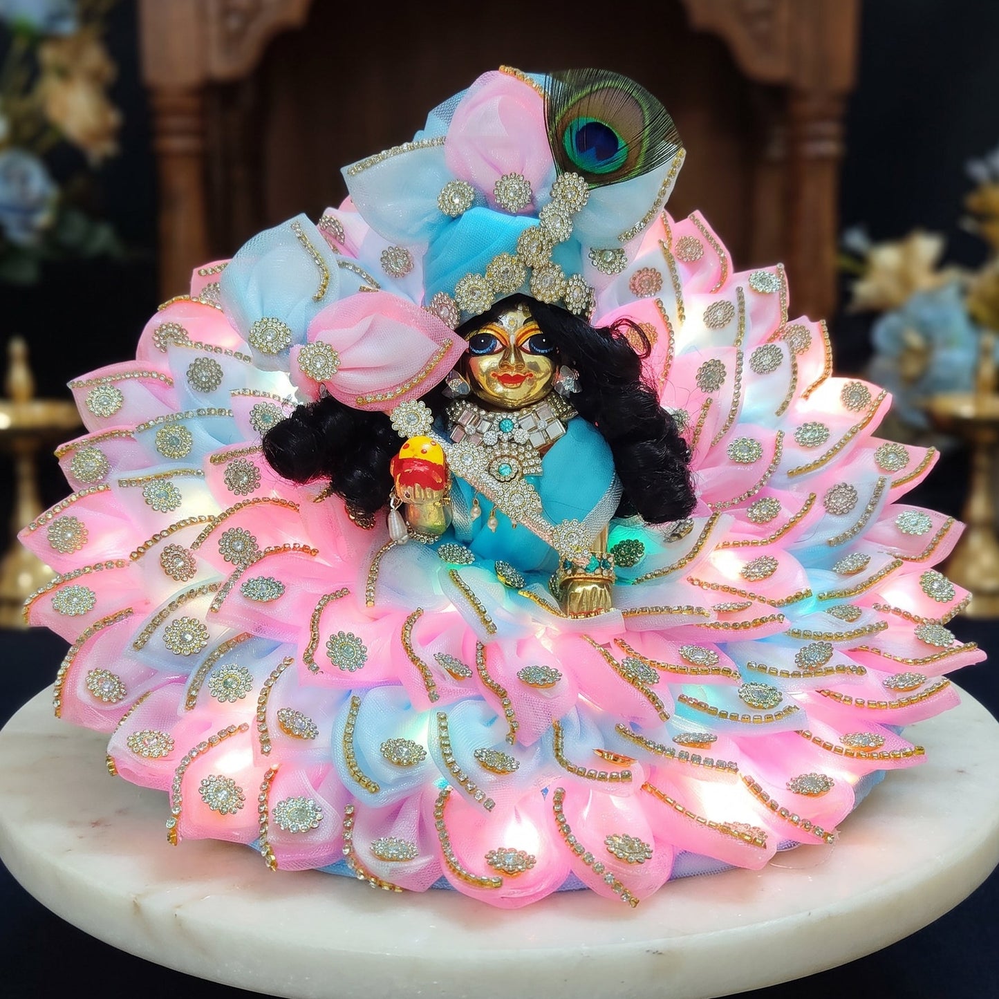 LED Light Two-in-One Fancy Laddu Gopal Poshak with Pagdi, Bansuri and a Surprise Gift