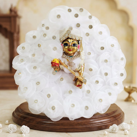White Rose Flower Kanha ji Poshak with Mukut, Bansuri and a Surprise Gift