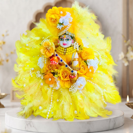 Soft Feather Yellow Krishna Dress with with Mukut, Bansuri and a Surprise Gift
