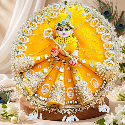 Royal Yellow Kanha ji Cone Dress with Mukut, Bansuri & Surprise Gift