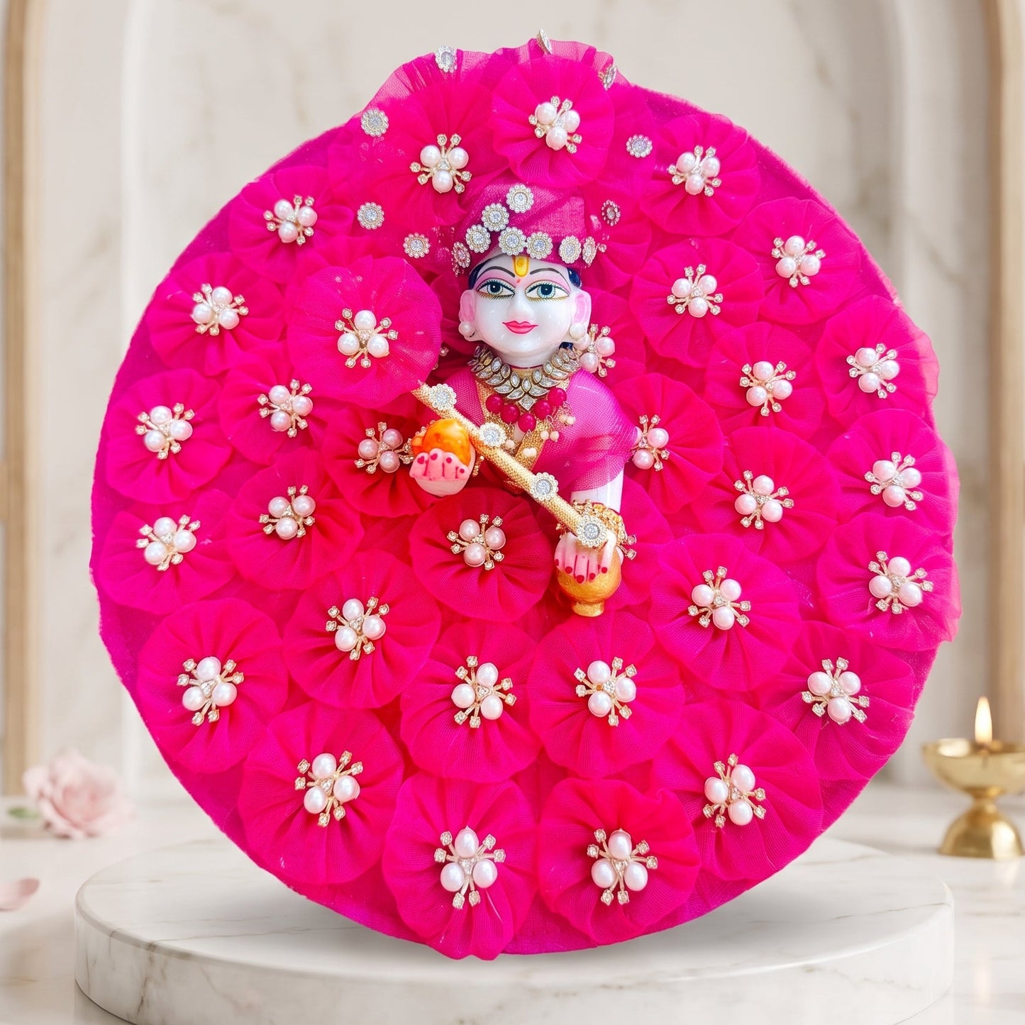 Laddu Gopal Flower Dress with Mukut, Bansuri and a Surprise Gift