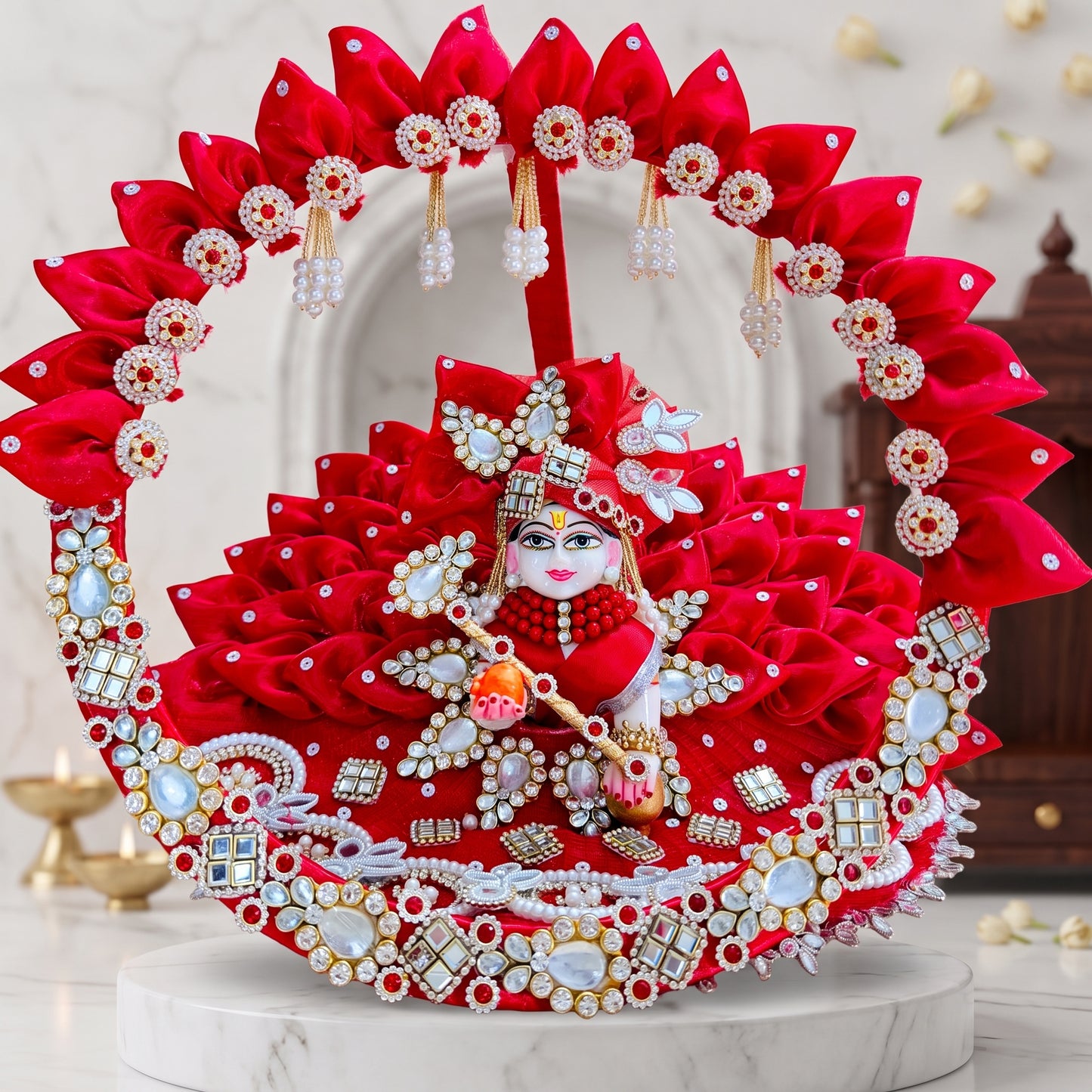 Two in One Ring Laddu Gopal Dress with Mukut, Bansuri & Surprise Gift