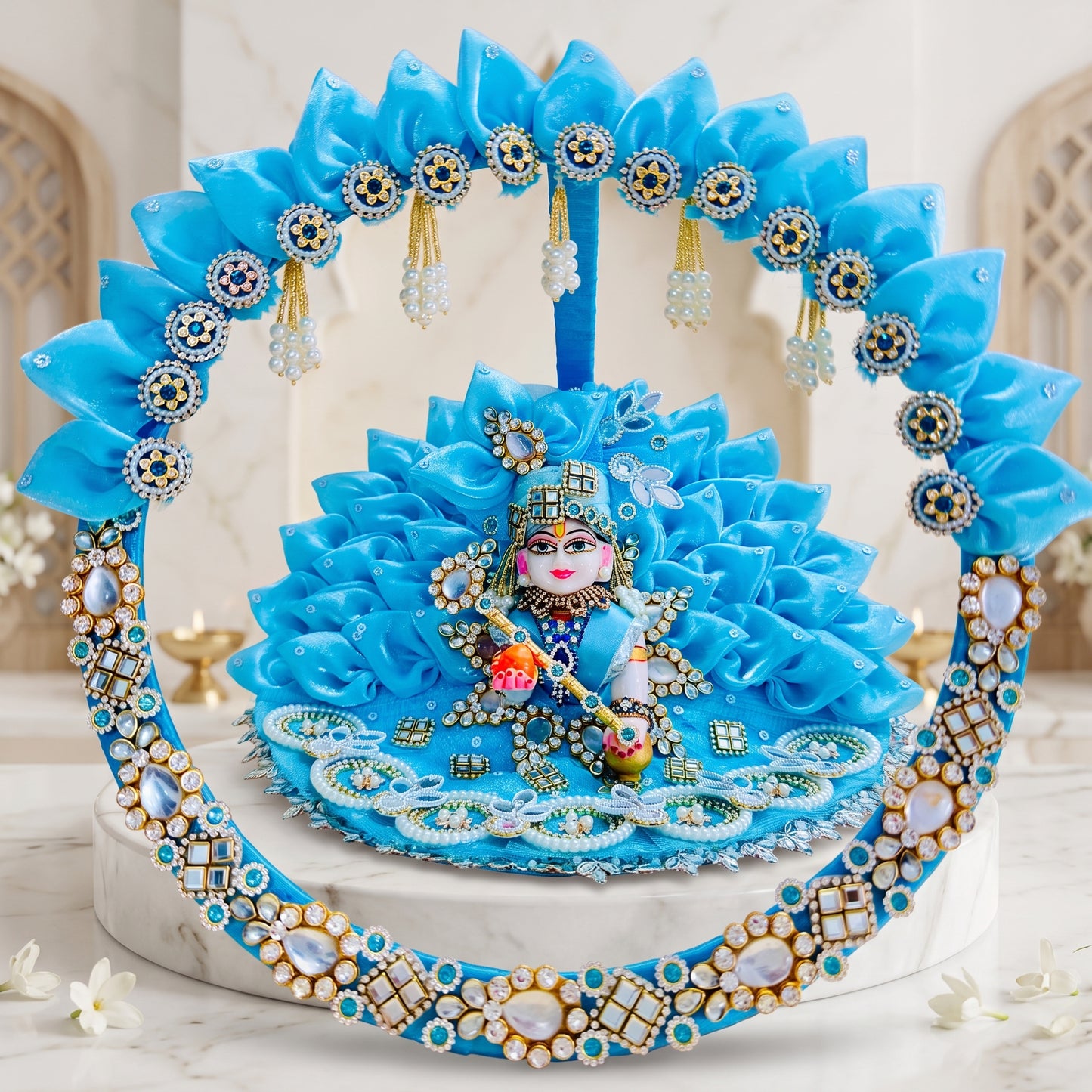 Two in One Ring Laddu Gopal Dress with Mukut, Bansuri & Surprise Gift
