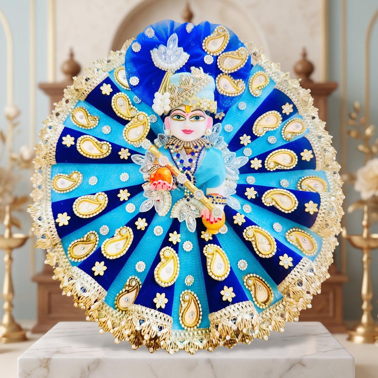 Red Bandhani Laddu Gopal Cone Dress with Mukut & Surprise Gift