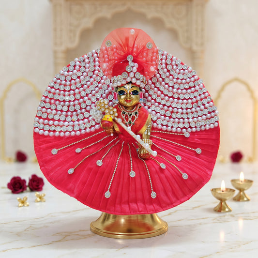 Pearl & Stone Laddu Gopal Elegant Poshak with Mukut, Bansuri and a Surprise Gift