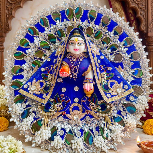 Royal Blue Peacock Feather Radha Rani Poshak with Dupatta, Bansuri & Surprise Gift
