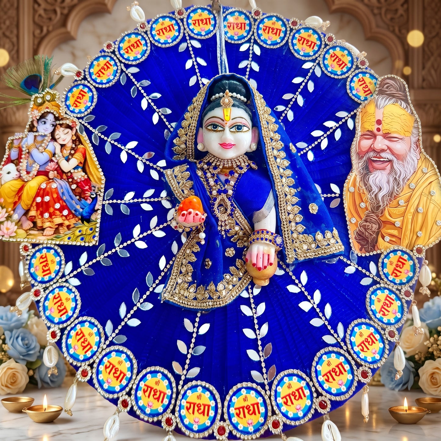 Designer Premanand Ji Maharaj Shree Radha Poshak with Radha Naam Theme with Dupatta, Bansuri and a Gift