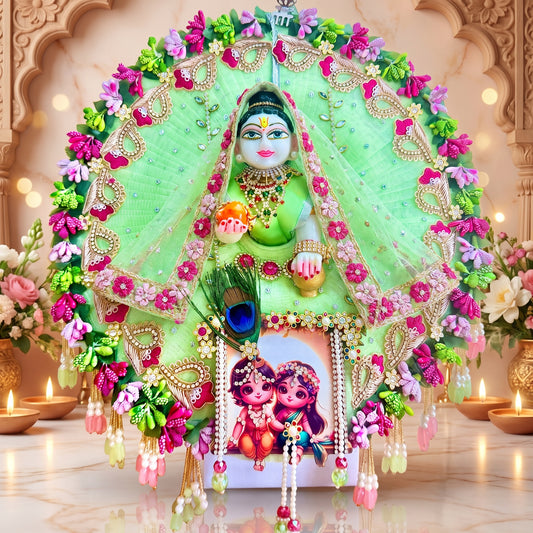 Radha Krishna Ji on Jhula Radha Rani Designer Dress with Dupatta, Bansuri and a Surprise Gift
