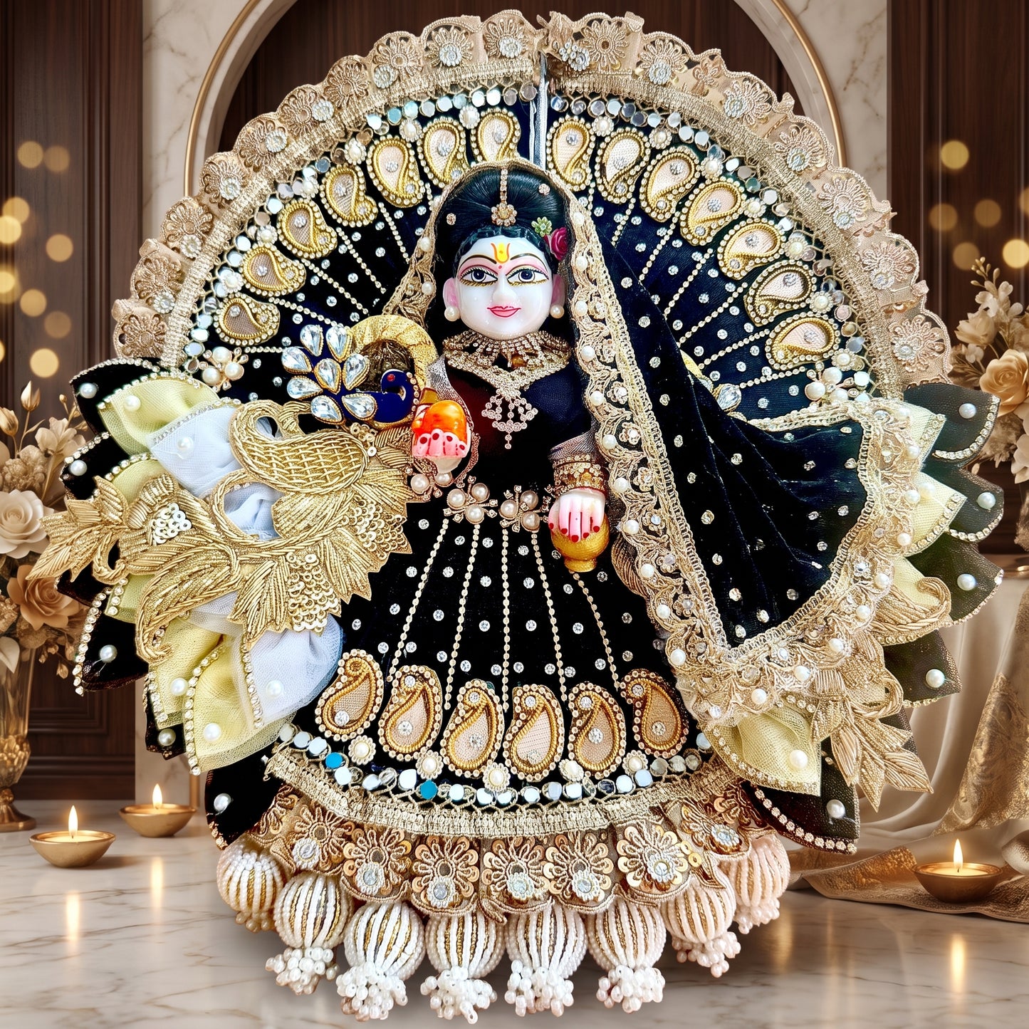 Designer Black Radha Rani Poshak with Dupatta, Bansuri & Surprise Gift