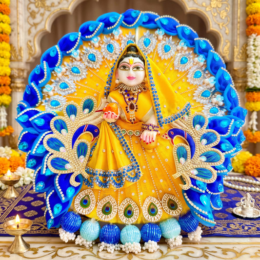 Royal Yellow Radha Rani Peacock Heavy Dress with Dupatta, Bansuri & Surprise Gift