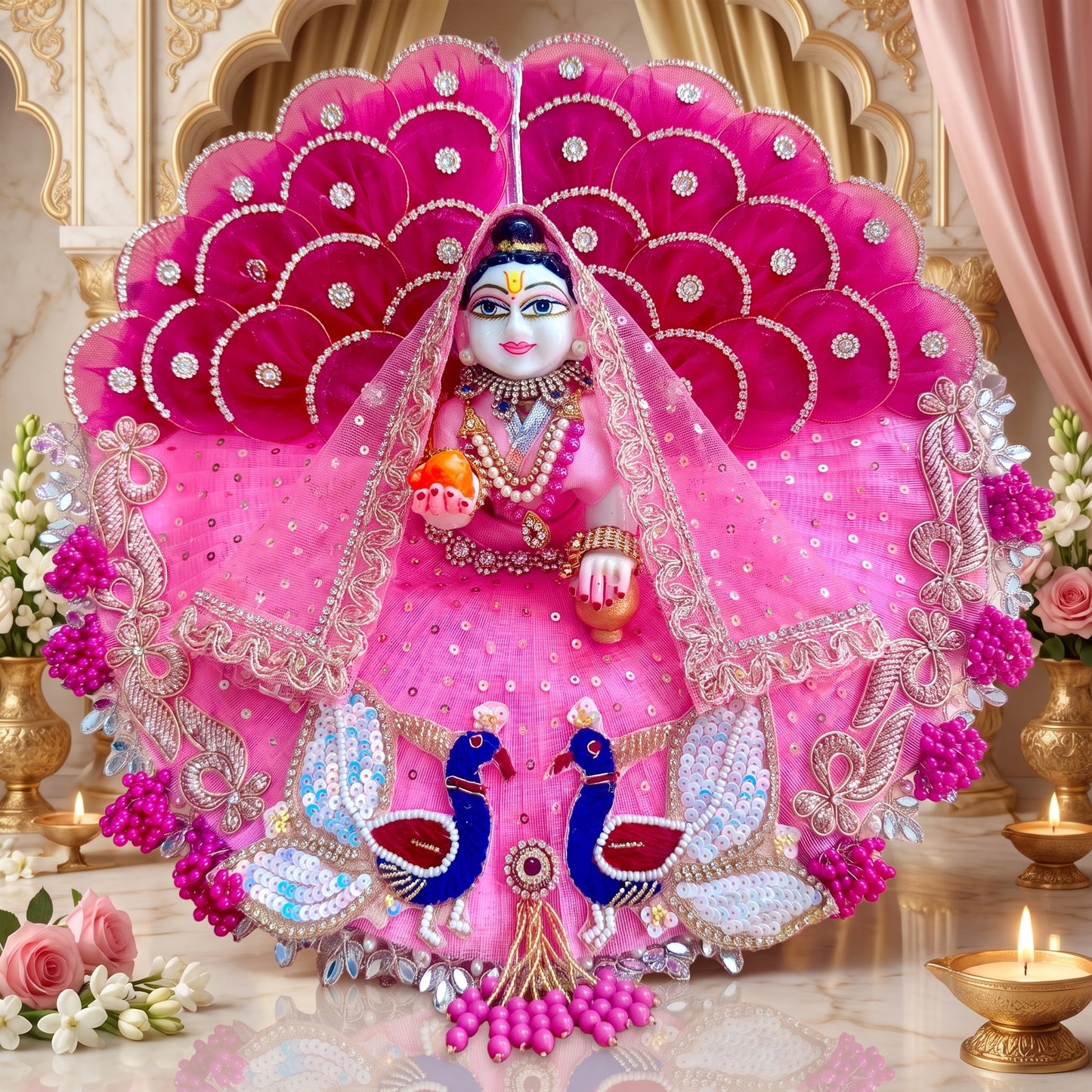 LED Light Shree Radha Designer Dress with Chunri, Bansuri & Surprise Gift