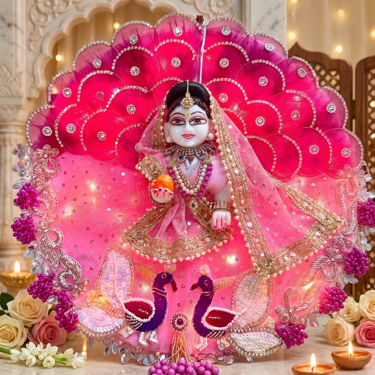 LED Light Shree Radha Designer Dress with Chunri, Bansuri & Surprise Gift