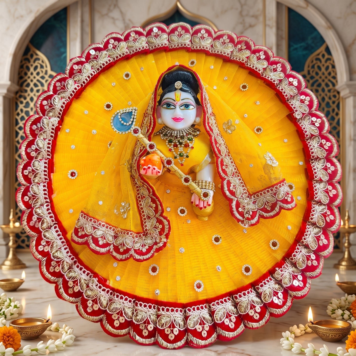 Two in One Radha Mala Detachable Bal Radha Rani Dress with Chunri, Bansuri and a Gift