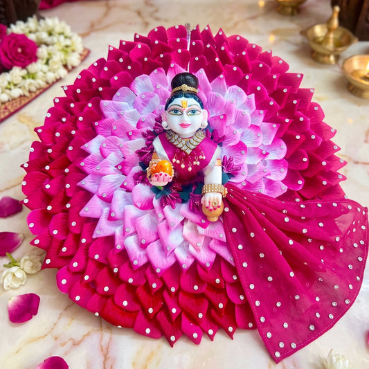 Divine Rose Petal Poshak for Radha Rani with Chunri, Bansuri and a Surprise Gift
