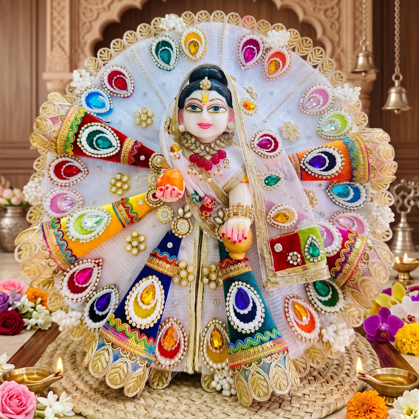 Designer 3D Cone Shri Radha Dress with Chunri, Bansuri and a Surprise Gift