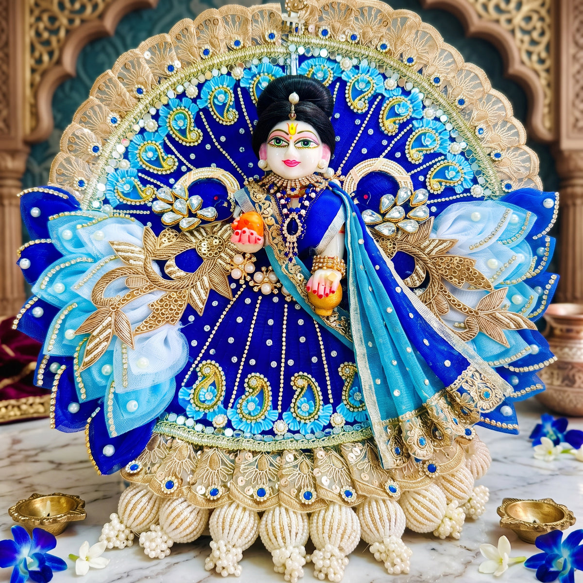 Majestic Royal Blue Radha Krishna Dress with Heavy Chunri, Bansuri and a Surprise Gift