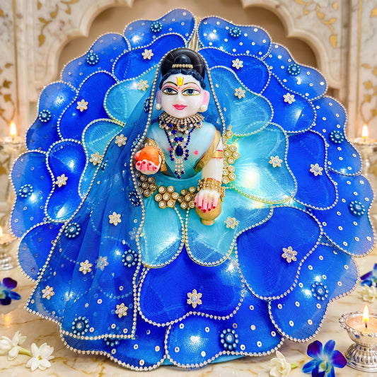LED Light Blue Heart Petal Radha Rani Dress with Dupatta, Bansuri & Surprise Gift