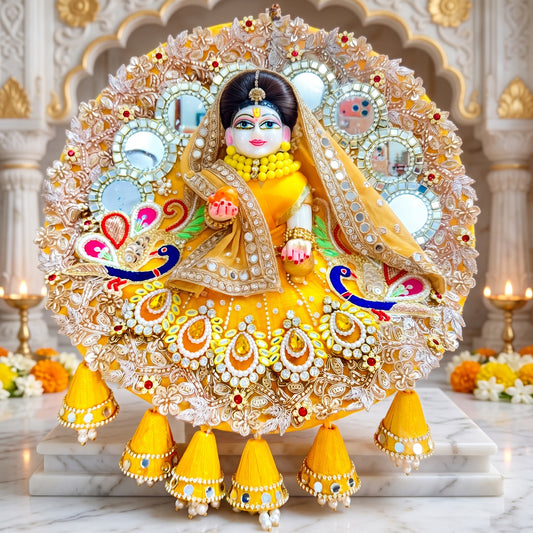 Shree ji Heavy Poshak with Peacock Embroidery & Mirror Work with Dupatta, Bansuri & Gift