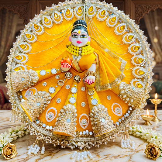 Royal Yellow Shree ji Cone Dress with Dupatta, Bansuri & Surprise Gift