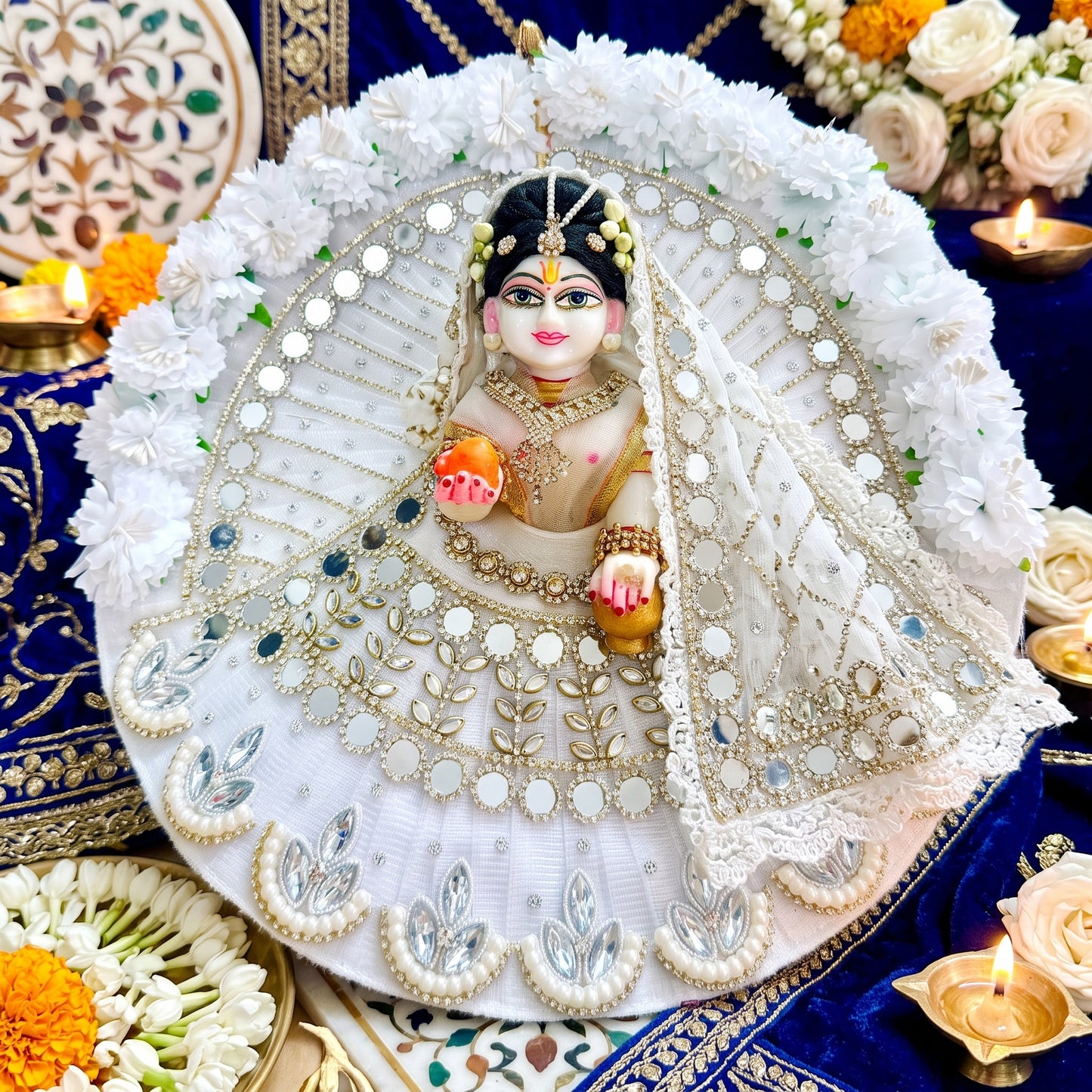 Kishori Ji Poshak with Mirror Work & Floral Border with Dupatta, Bansuri & Gift