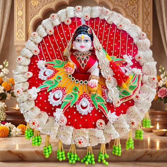 Little Radha Rani Poshak with Parrot Embroidery & Pearl Lace with Dupatta, Bansuri & Gift