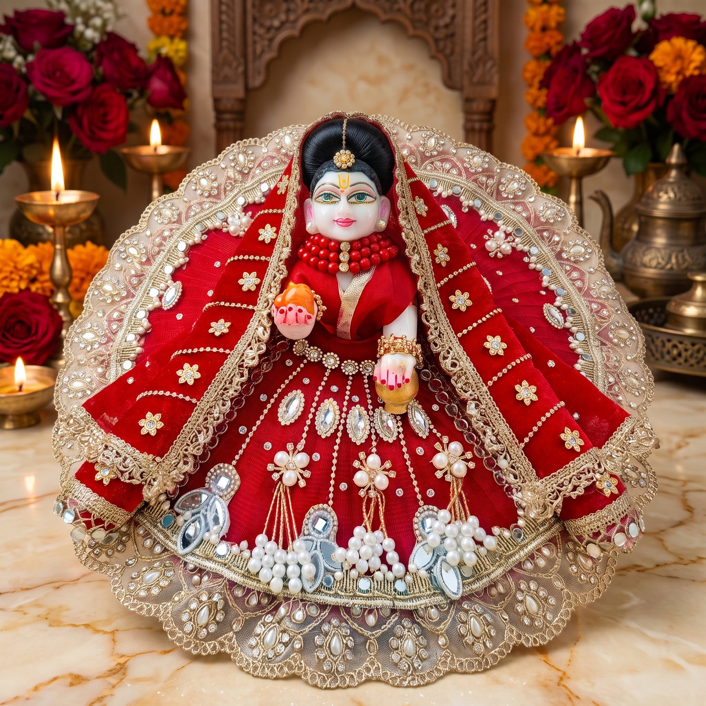 Royal Red Shree Ji Dress with Dupatta, Bansuri & Surprise Gift
