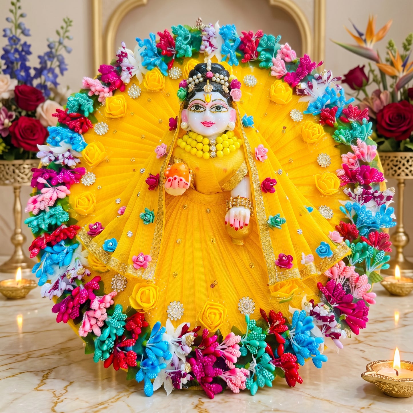 Shree ji Pollen Flower Dress with Dupatta, Bansuri and a Surprise Gift