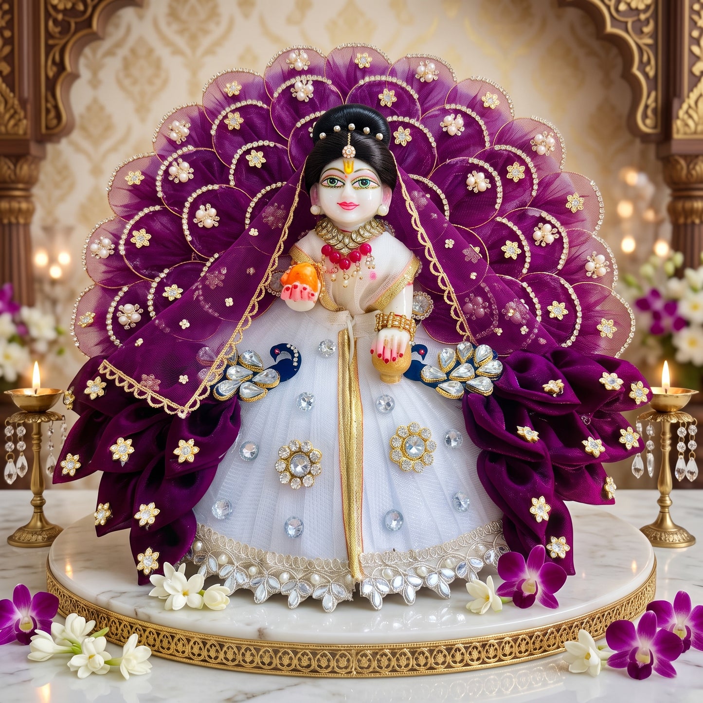 Designer Bal Radha Rani Purple Floral Poshak with Dupatta, Bansuri and a Surprise Gift