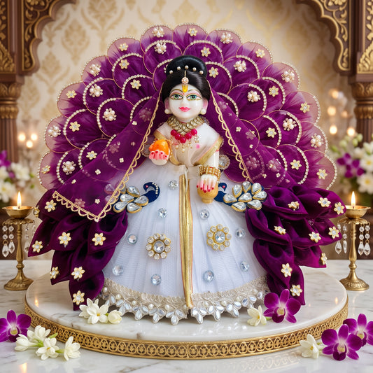Designer Bal Radha Rani Purple Floral Poshak with Dupatta, Bansuri and a Surprise Gift