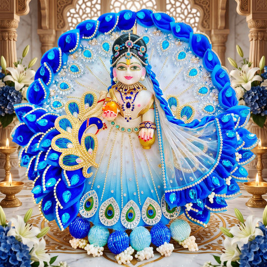 Royal Radha Rani Peacock Heavy Dress with Dupatta, Bansuri & Surprise Gift