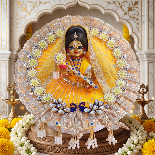 Peacock Themed Designer Radha Rani Poshak with Dupatta, Bansuri and a Surprise Gift