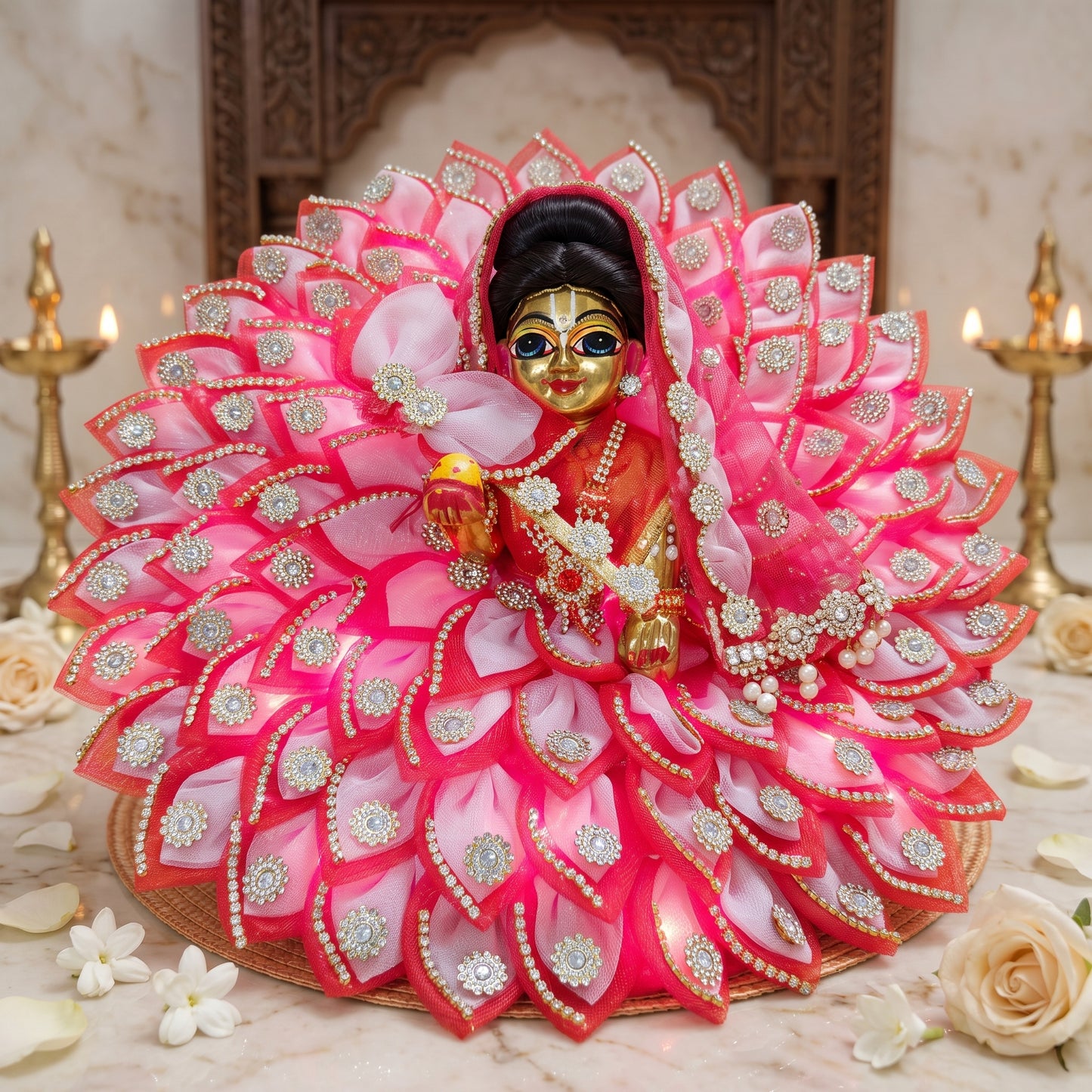 LED Light Two-in-One Fancy Radha Rani Dress with Dupatta, Bansuri and a Surprise Gift