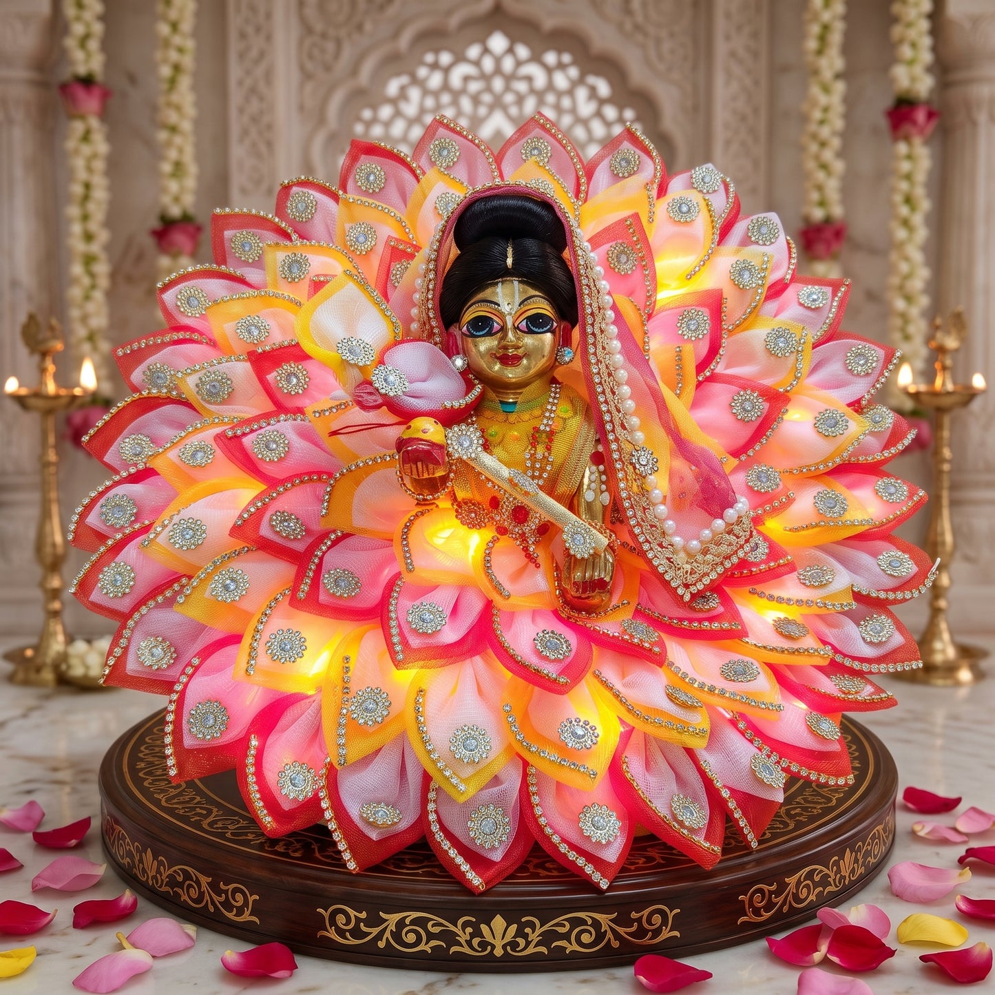 LED Light Two-in-One Fancy Radha Rani Dress with Dupatta, Bansuri and a Surprise Gift