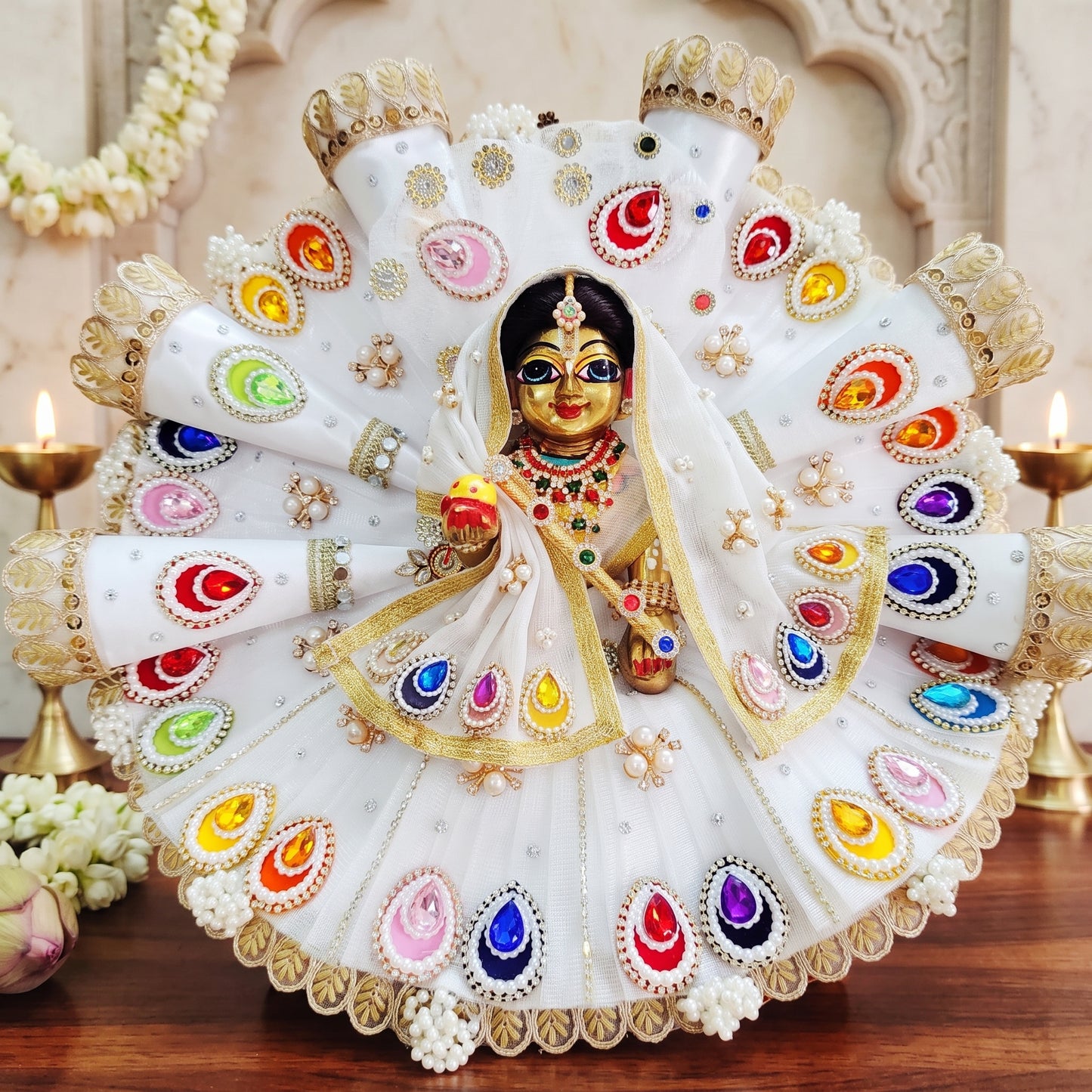 Designer 3D Cone Shri Radha Dress with Chunri, Bansuri and a Surprise Gift