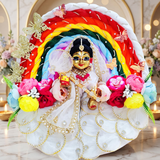 Rainbow-Butterfly Themed Radha Rani Floral Dress with Dupatta, Bansuri and a Surprise Gift