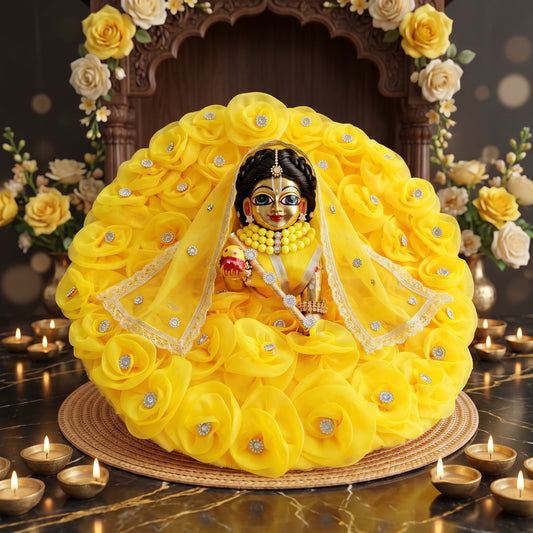 Yellow Rose Flower Radha Rani Poshak with Dupatta, Bansuri and a Surprise Gift