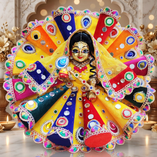 Designer 3D Cone Shri Radha Dress with Chunri, Bansuri and a Surprise Gift