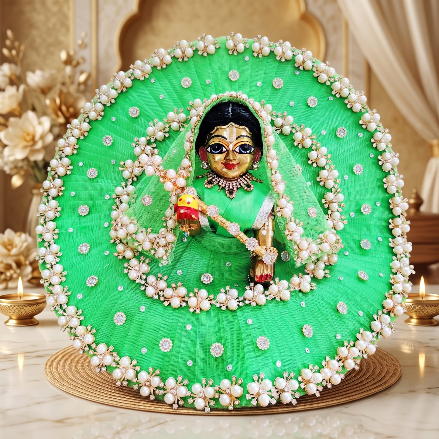 Radha Rani Pearl Lehenga with Chunri, Bansuri and a Surprise Gift