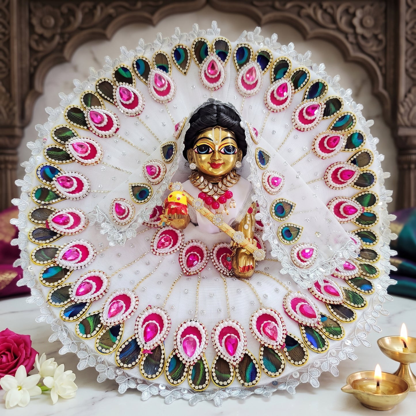 Zardosi Mor Pankh Radha Rani Lehenga with Dupatta, Bansuri and a Surprise Gift