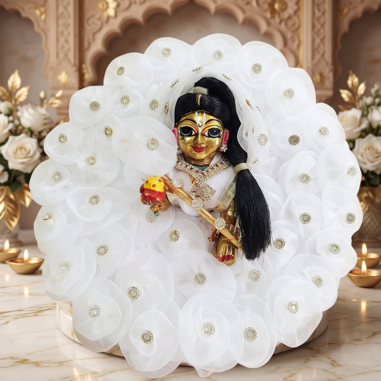 Yellow Rose Flower Radha Rani Poshak with Dupatta, Bansuri and a Surprise Gift