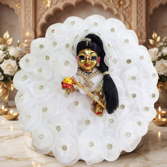 White Rose Flower Shree ji Poshak with Dupatta, Bansuri and a Surprise Gift