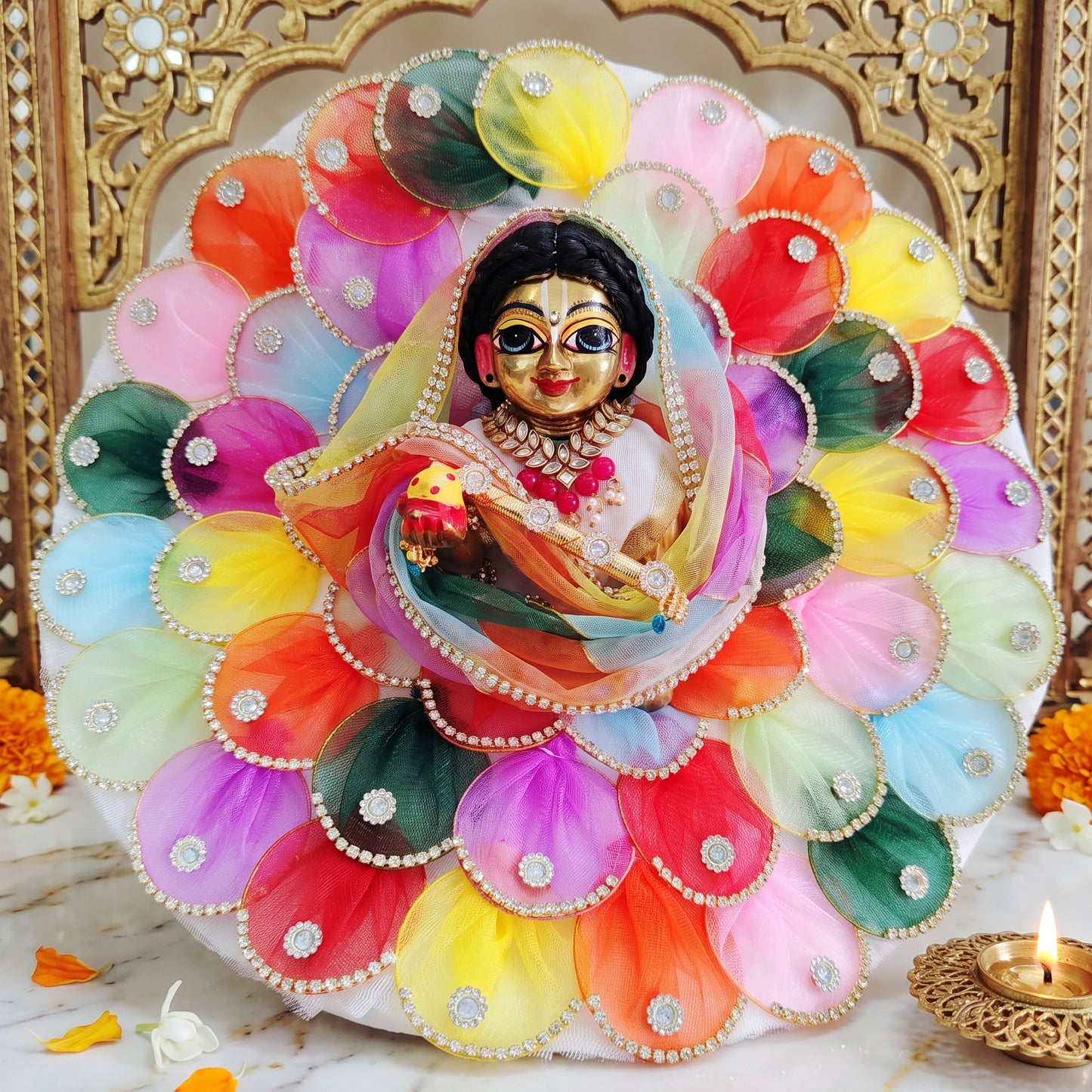 Shree ji Multi Color Petals Dress with Chunri, Bansuri and a Surprise Gift