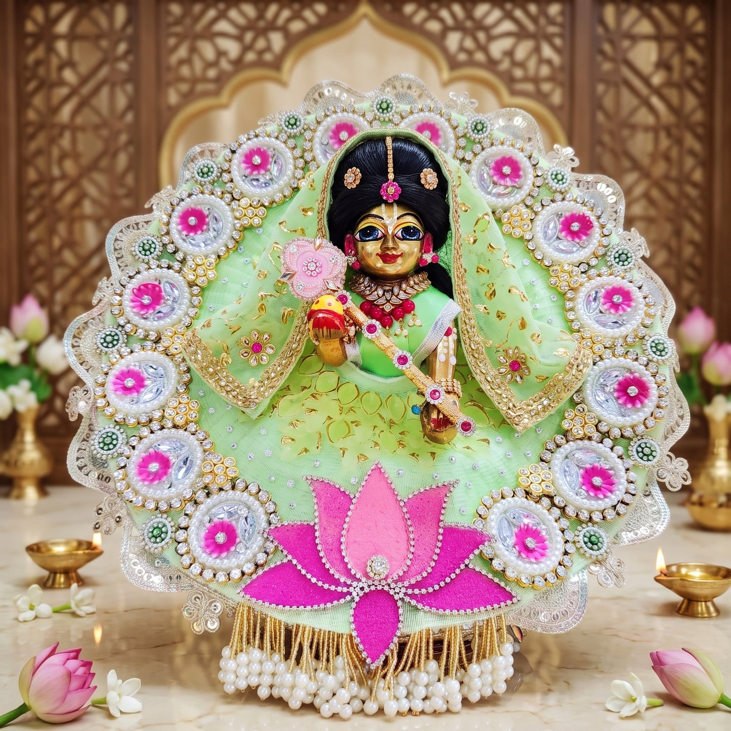 Lotus Flower Radha Rani Poshak with Dupatta, Bansuri and a Surprise Gift