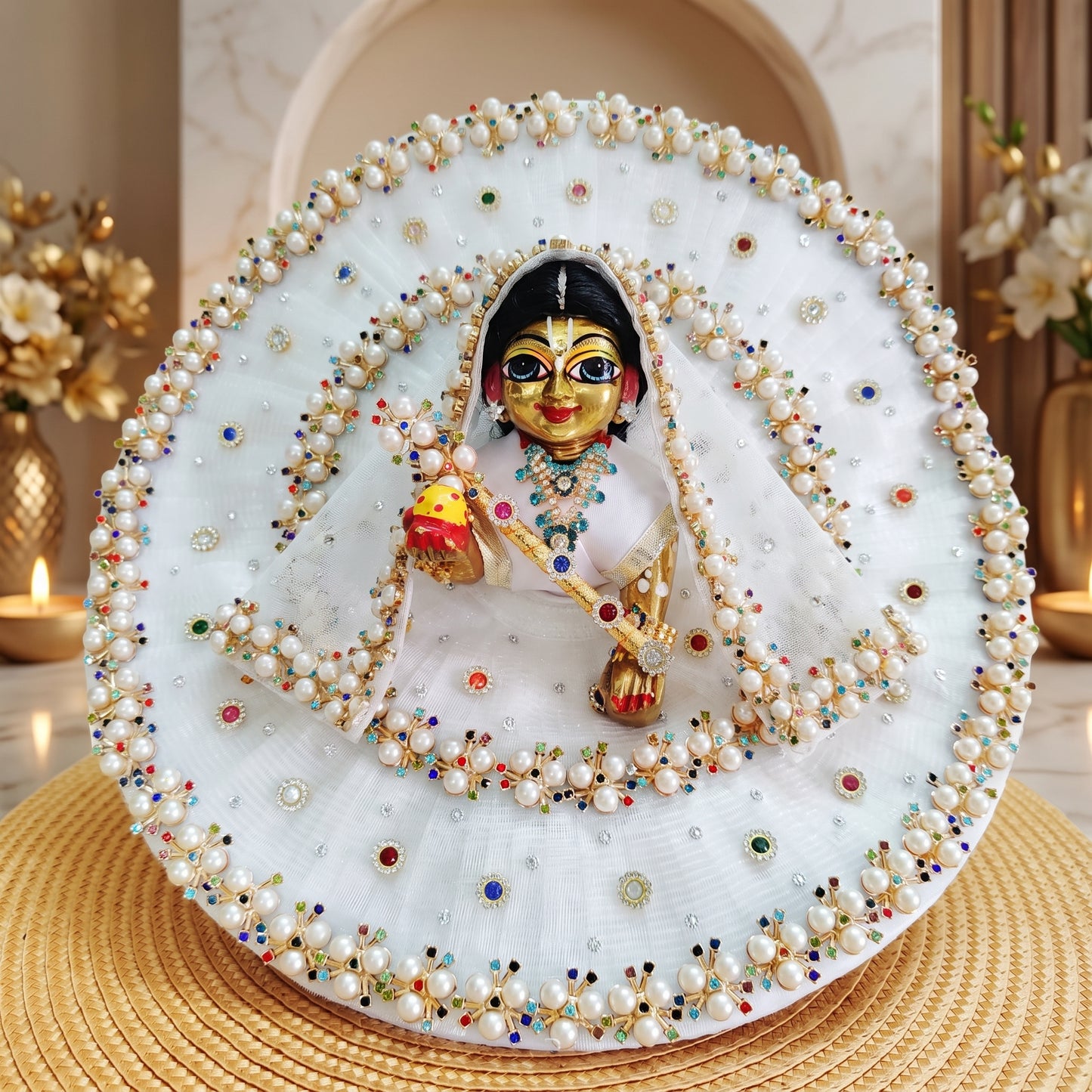 Radha Rani Pearl Lehenga with Chunri, Bansuri and a Surprise Gift