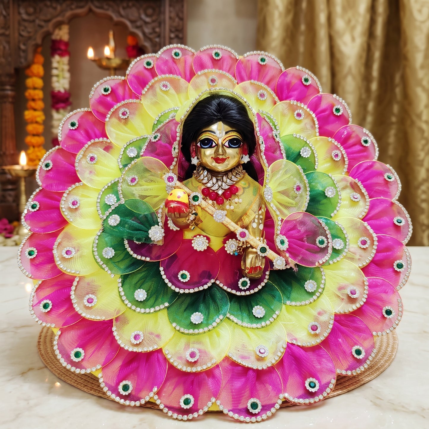Shree ji Multi Color Petals Dress with Chunri, Bansuri and a Surprise Gift