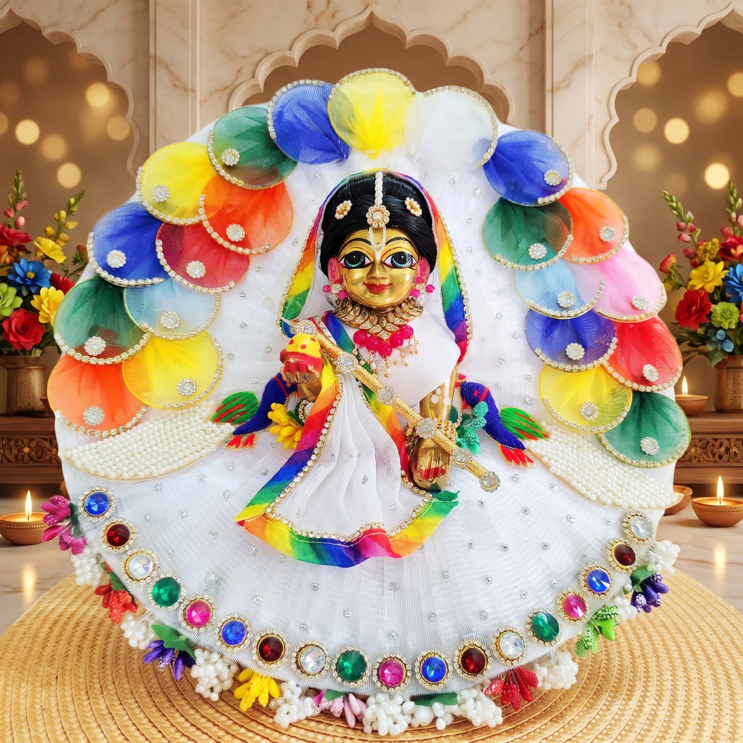 Multicolor Petals Radha Rani Lehenga with Dupatta, Bansuri and a Surprise Gift