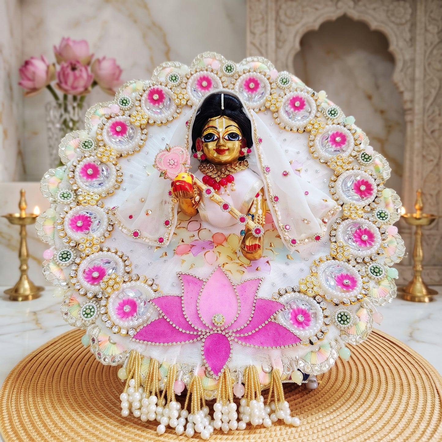 Lotus Flower Radha Rani Poshak with Dupatta, Bansuri and a Surprise Gift