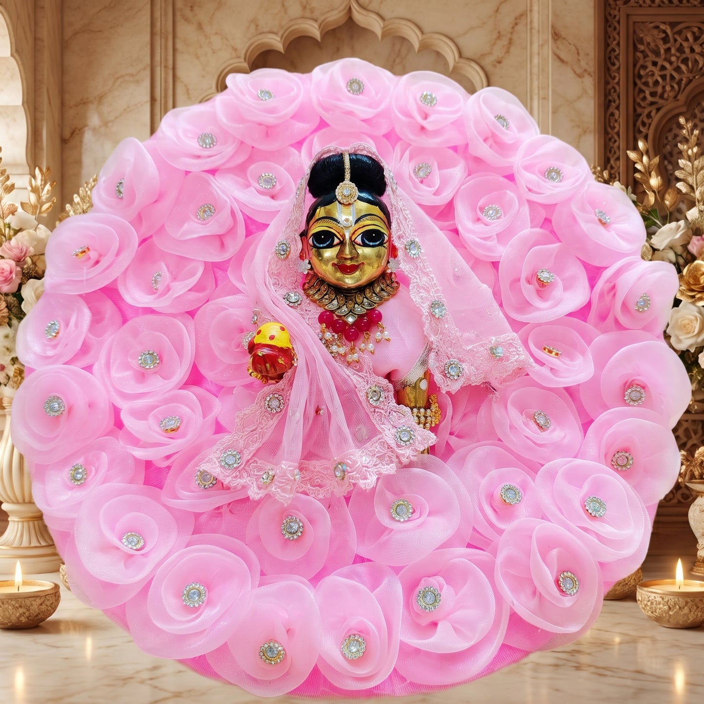 Yellow Rose Flower Radha Rani Poshak with Dupatta, Bansuri and a Surprise Gift
